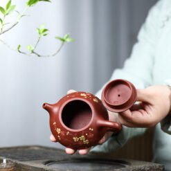 Ấm tử sa tử nê dáng Thạch Biều TB003 hoa mai 14 lỗ phần nắp